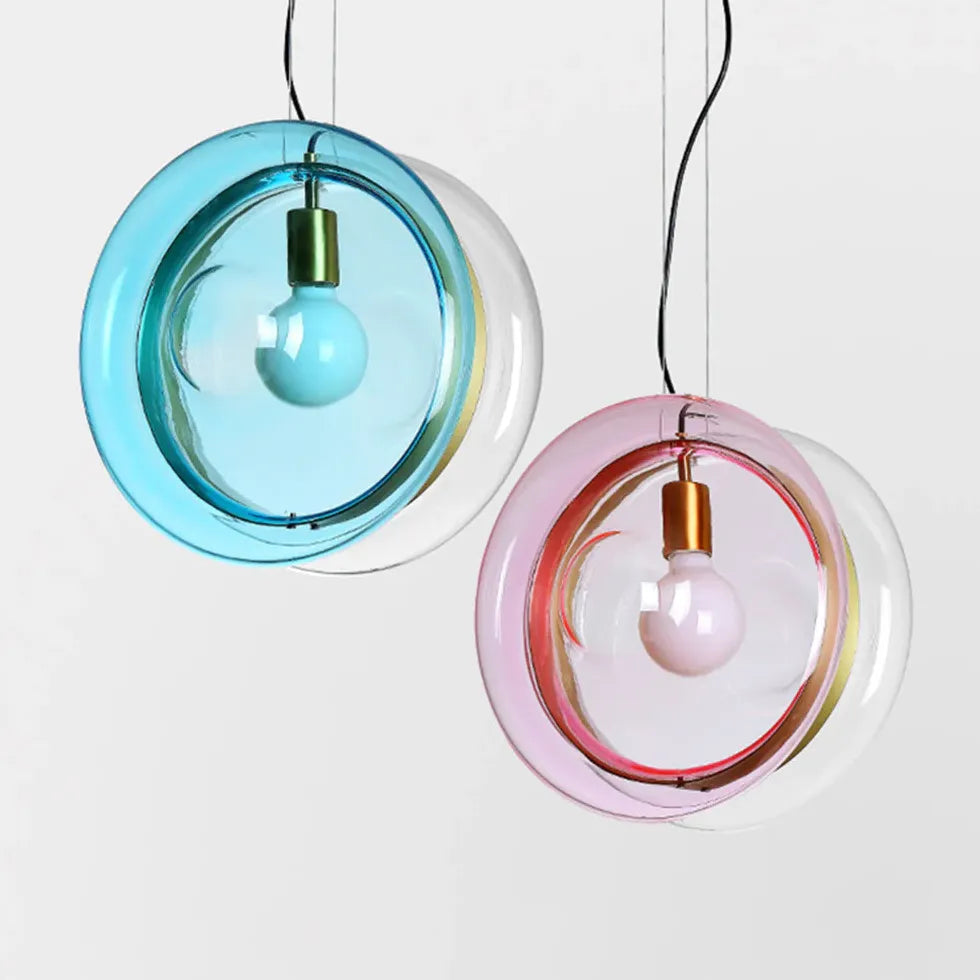 Coloured Glass Pendant Light For Kitchen Round Hailie Metal Ip20 Warm White