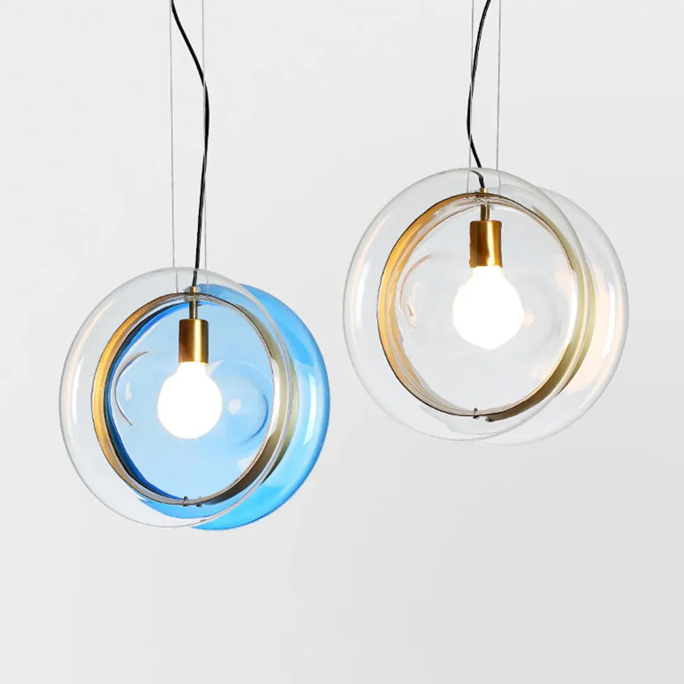 Coloured Glass Pendant Light For Kitchen Round Hailie Metal Ip20 Warm White