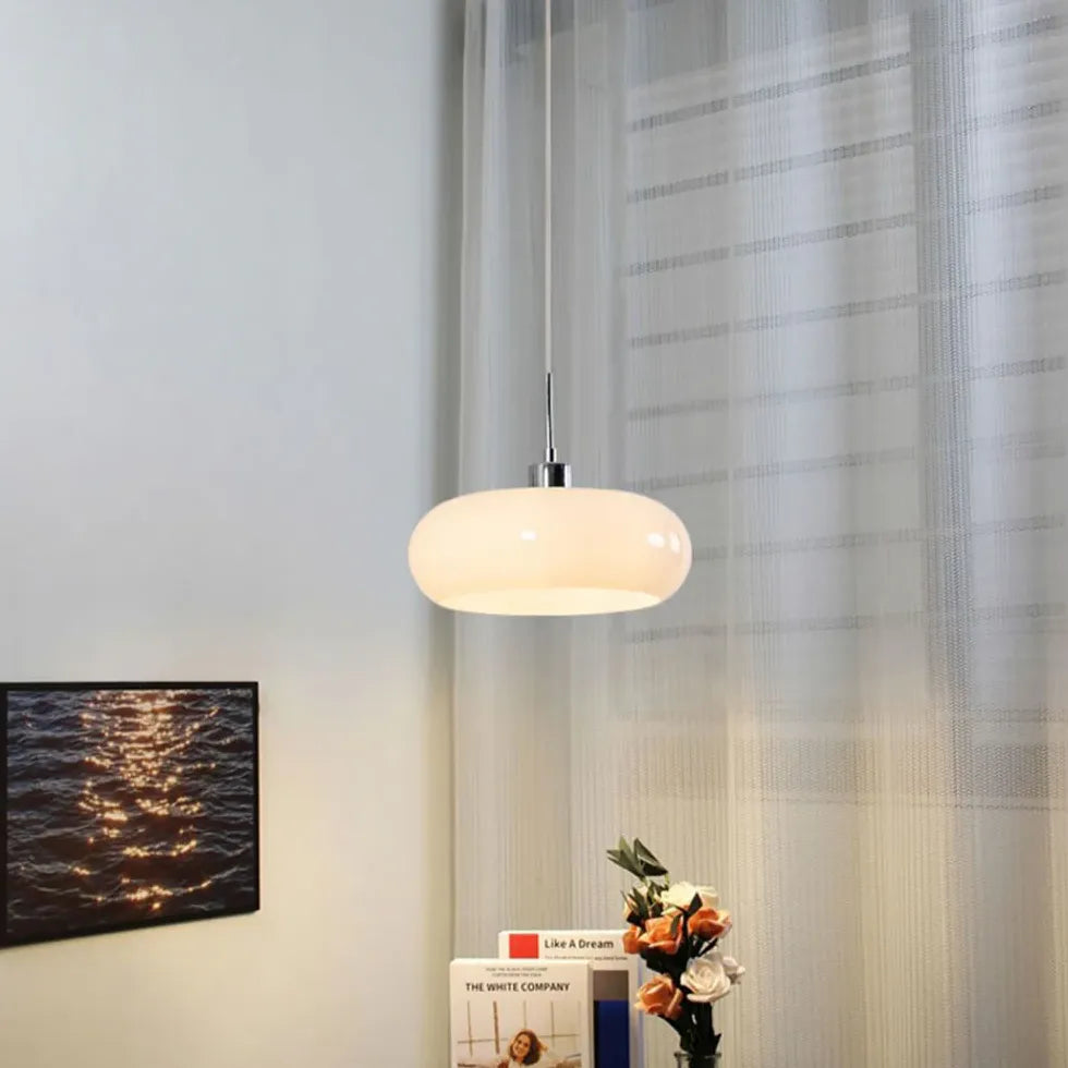 White Coloured Glass Pendant Light For Bedroom Hailie Metal Led Warm White Ip20