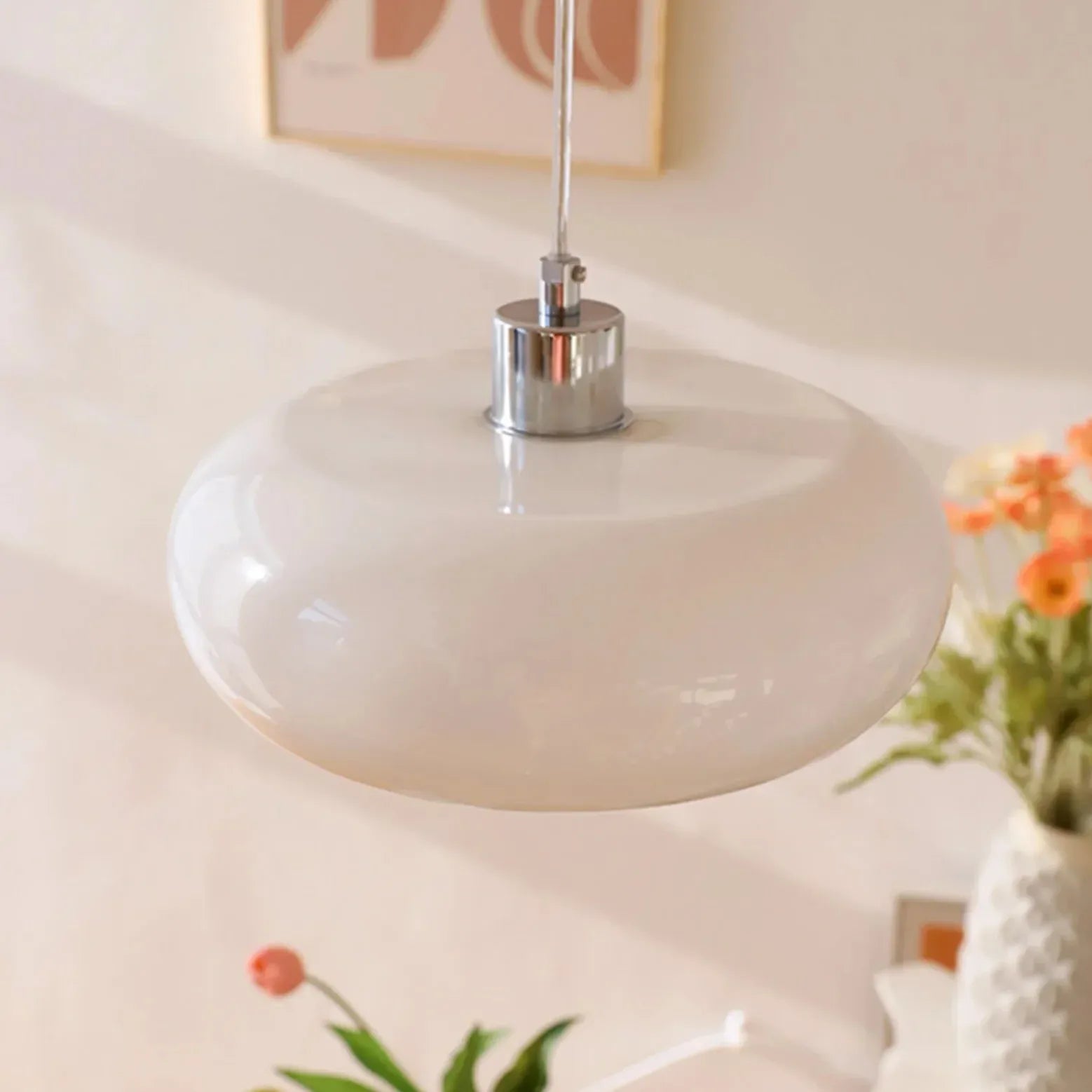 White Coloured Glass Pendant Light For Bedroom Hailie Metal Led Warm White Ip20