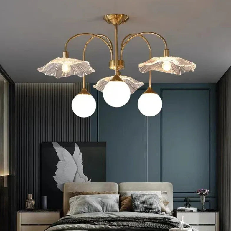 Gold Statement Pendant Light For Bedroom Hailie Metal & Glass Ip20 Led