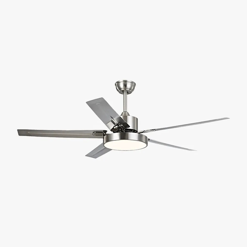 Silver Ceiling Fan With Light For Study Room Haydn Metal & Acrylic Dimmable Led