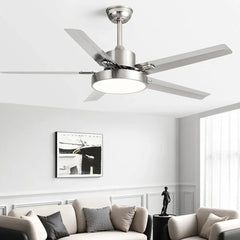 Silver Ceiling Fan With Light For Study Room Haydn Metal & Acrylic Dimmable Led