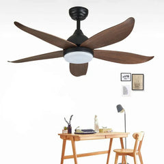 Black Ceiling Fan With Light For Study Room Haydn Metal & Wood Dimmable Led