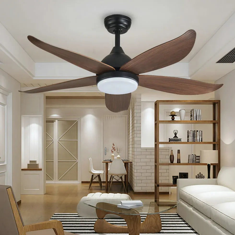 Black Ceiling Fan With Light For Study Room Haydn Metal & Wood Dimmable Led