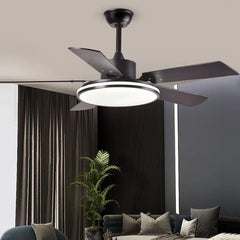 Black Ceiling Fan With Light For Study Room Haydn Metal & Acrylic Led Ip20