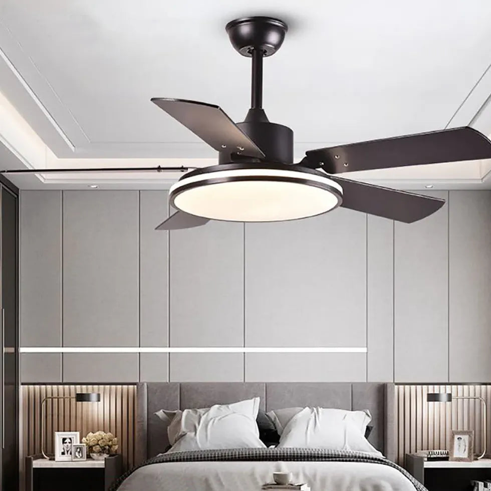 Black Ceiling Fan With Light For Study Room Haydn Metal & Acrylic Led Ip20