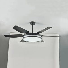 Black Ceiling Fan With Light For Study Room Haydn Metal Ip20 Dimmable