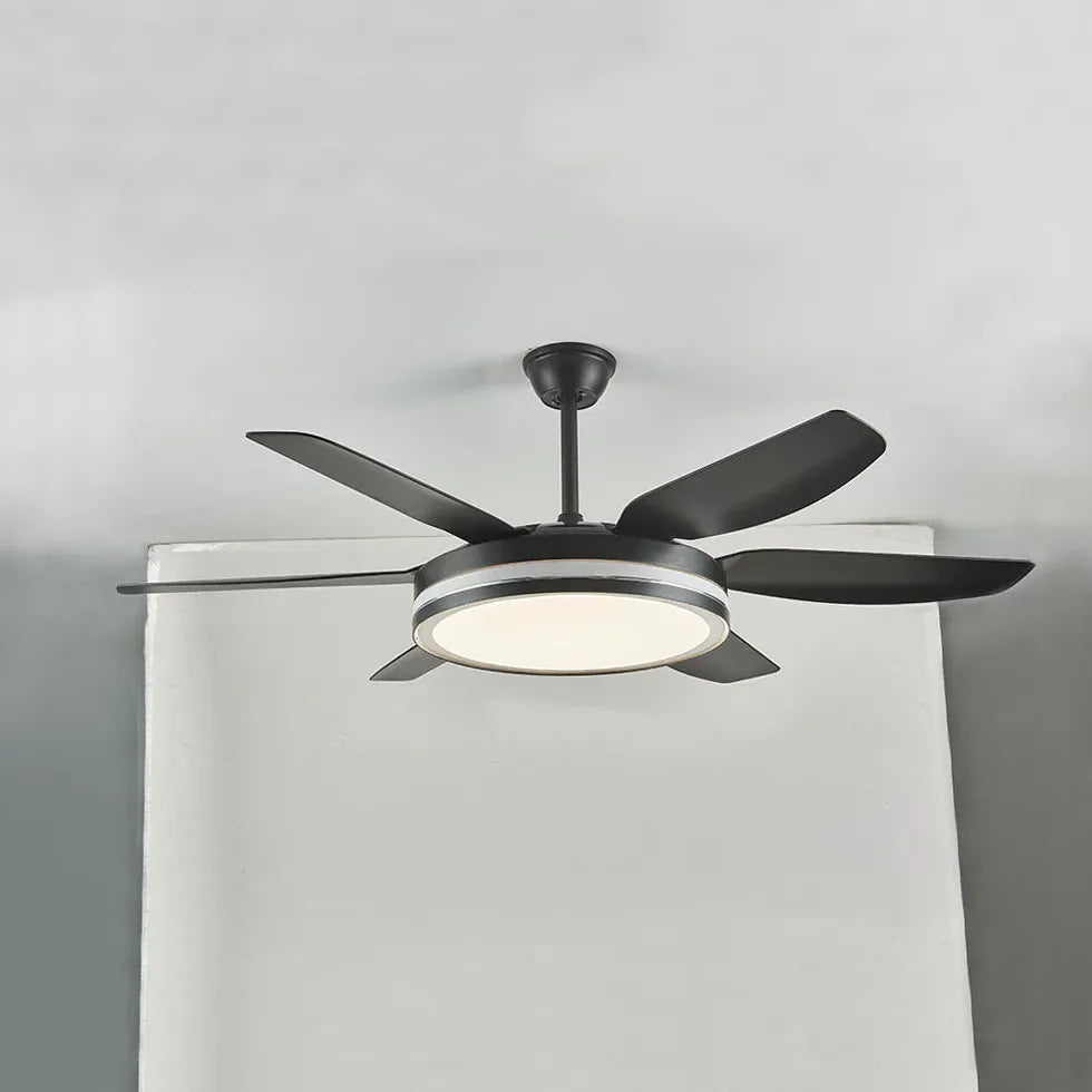 Black Ceiling Fan With Light For Study Room Haydn Metal Ip20 Dimmable