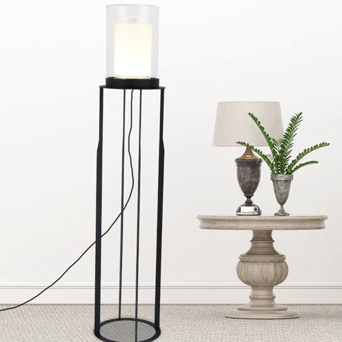 Black Floor Lamp For Study Room Cylinder Eryn Metal & Glass