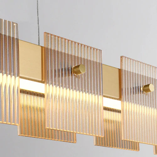 Gold Statement Pendant Light For Bedroom Rectangular Evette Metal & Glass Led