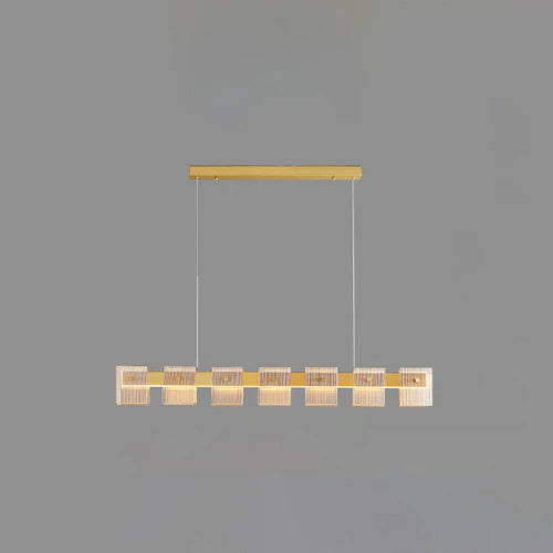 Gold Statement Pendant Light For Bedroom Rectangular Evette Metal & Glass Led