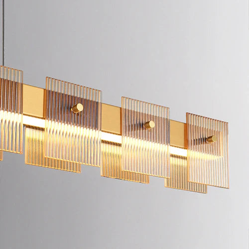 Gold Statement Pendant Light For Bedroom Rectangular Evette Metal & Glass Led