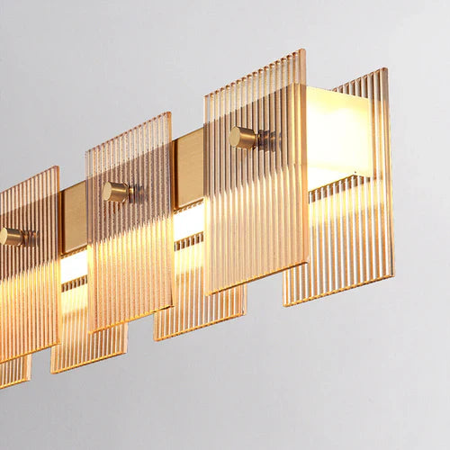 Gold Statement Pendant Light For Bedroom Rectangular Evette Metal & Glass Led