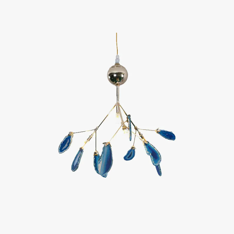 Blue Statement Pendant Light For Bedroom Javon Metal & Agate Led Without Bulbs