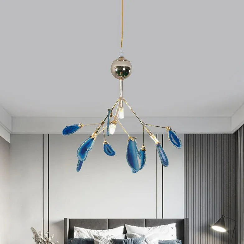 Blue Statement Pendant Light For Bedroom Javon Metal & Agate Led Without Bulbs