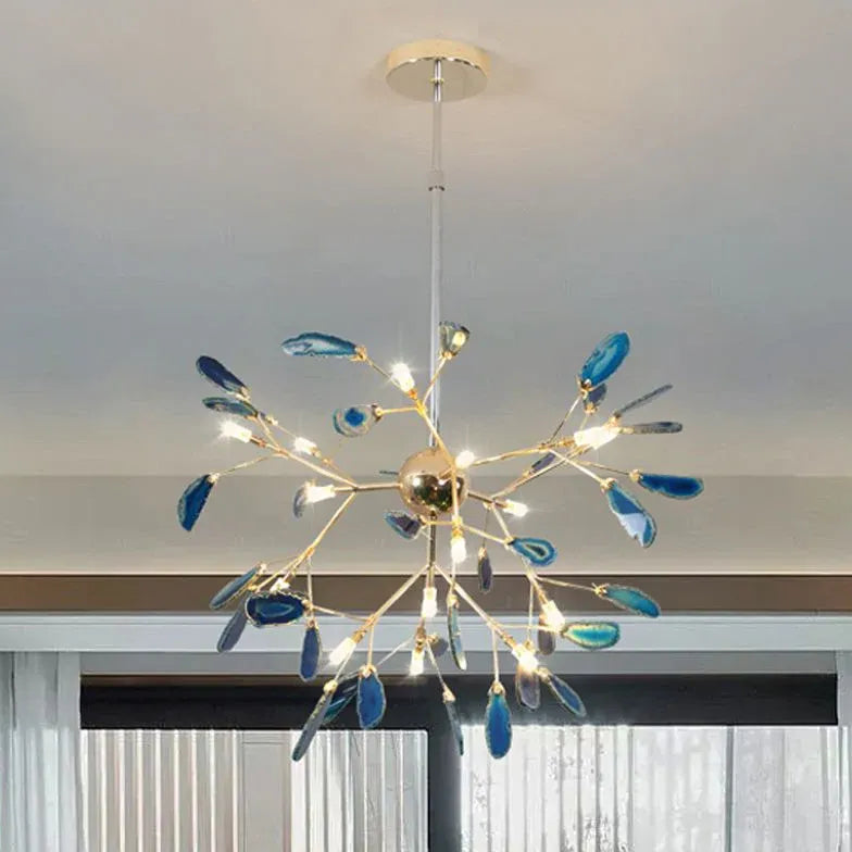 Blue Statement Pendant Light For Bedroom Javon Metal & Agate Led Without Bulbs