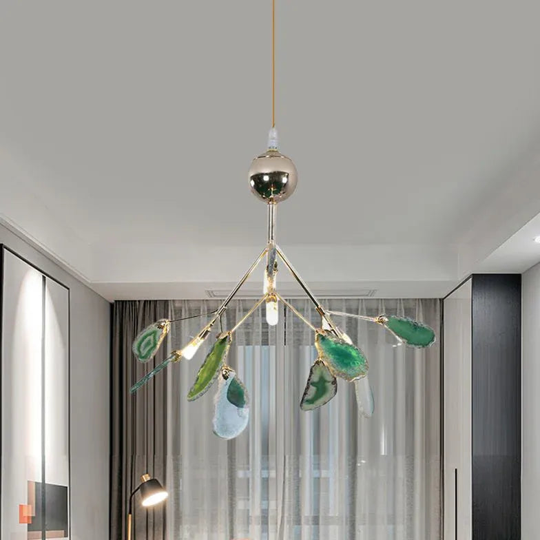 Blue Statement Pendant Light For Bedroom Javon Metal & Agate Led Without Bulbs