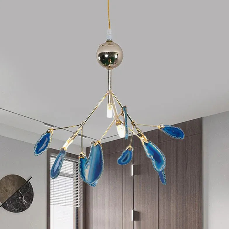 Blue Statement Pendant Light For Bedroom Javon Metal & Agate Led Without Bulbs