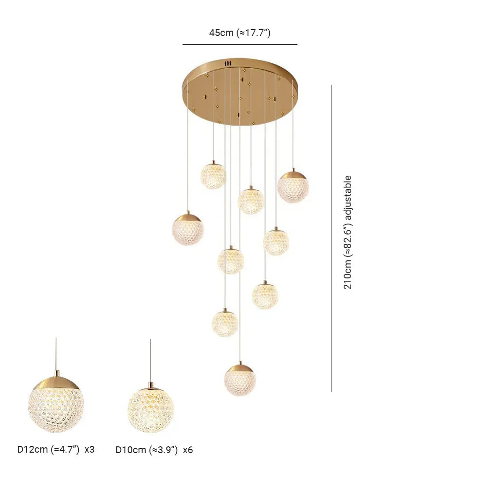 Gold Chandelier Jibril Metal & Acrylic 3 Luminous Colour Ip20 Led