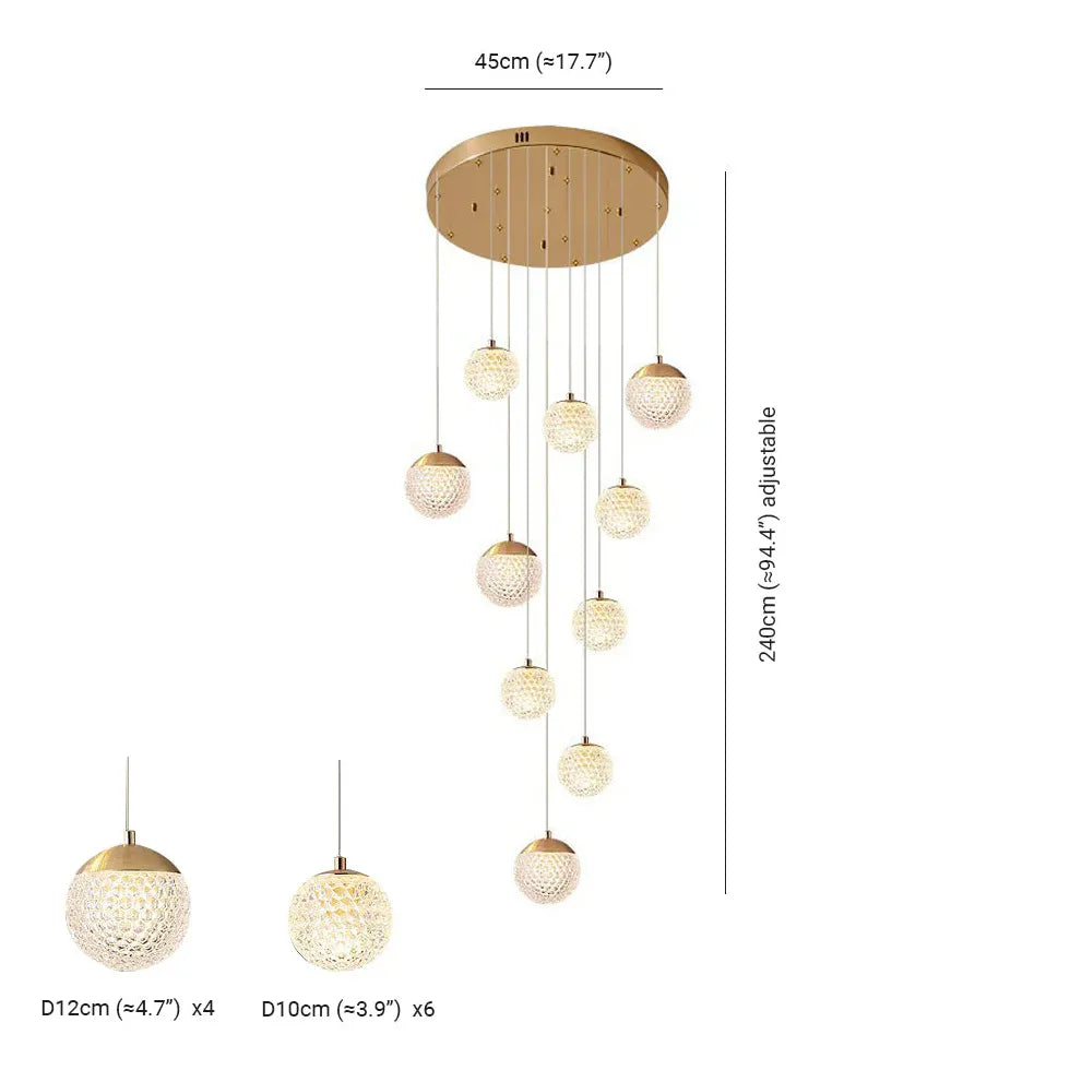 Gold Chandelier Jibril Metal & Acrylic 3 Luminous Colour Ip20 Led