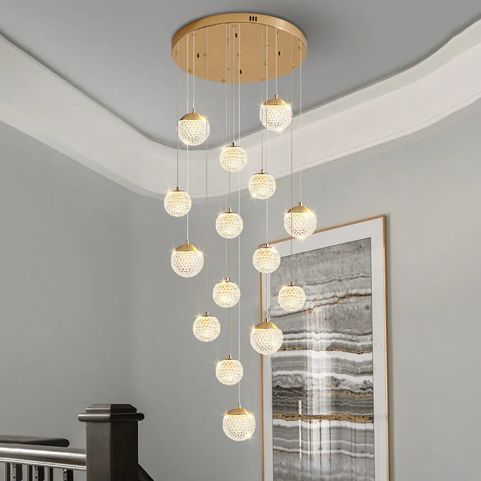 Gold Chandelier Jibril Metal & Acrylic 3 Luminous Colour Ip20 Led