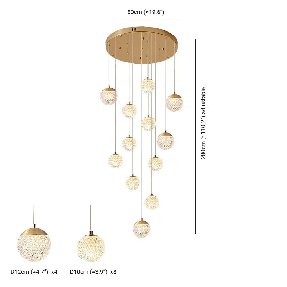 Gold Chandelier Jibril Metal & Acrylic 3 Luminous Colour Ip20 Led