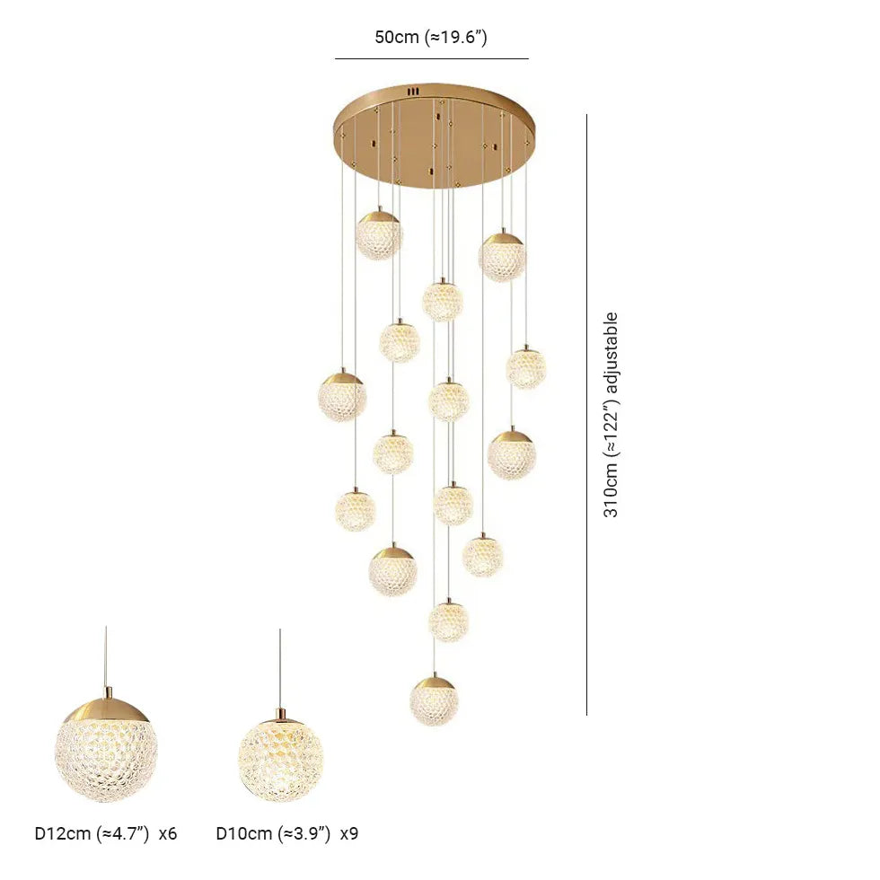 Gold Chandelier Jibril Metal & Acrylic 3 Luminous Colour Ip20 Led