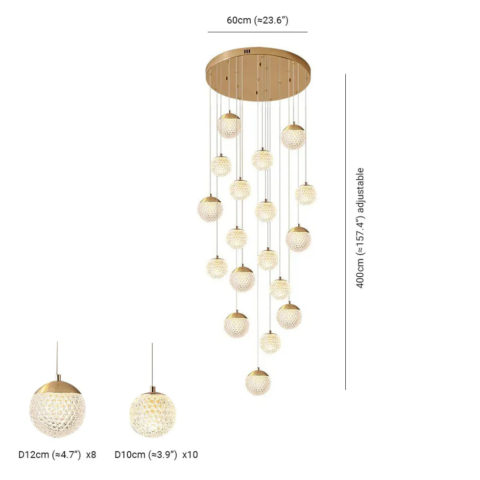 Gold Chandelier Jibril Metal & Acrylic 3 Luminous Colour Ip20 Led