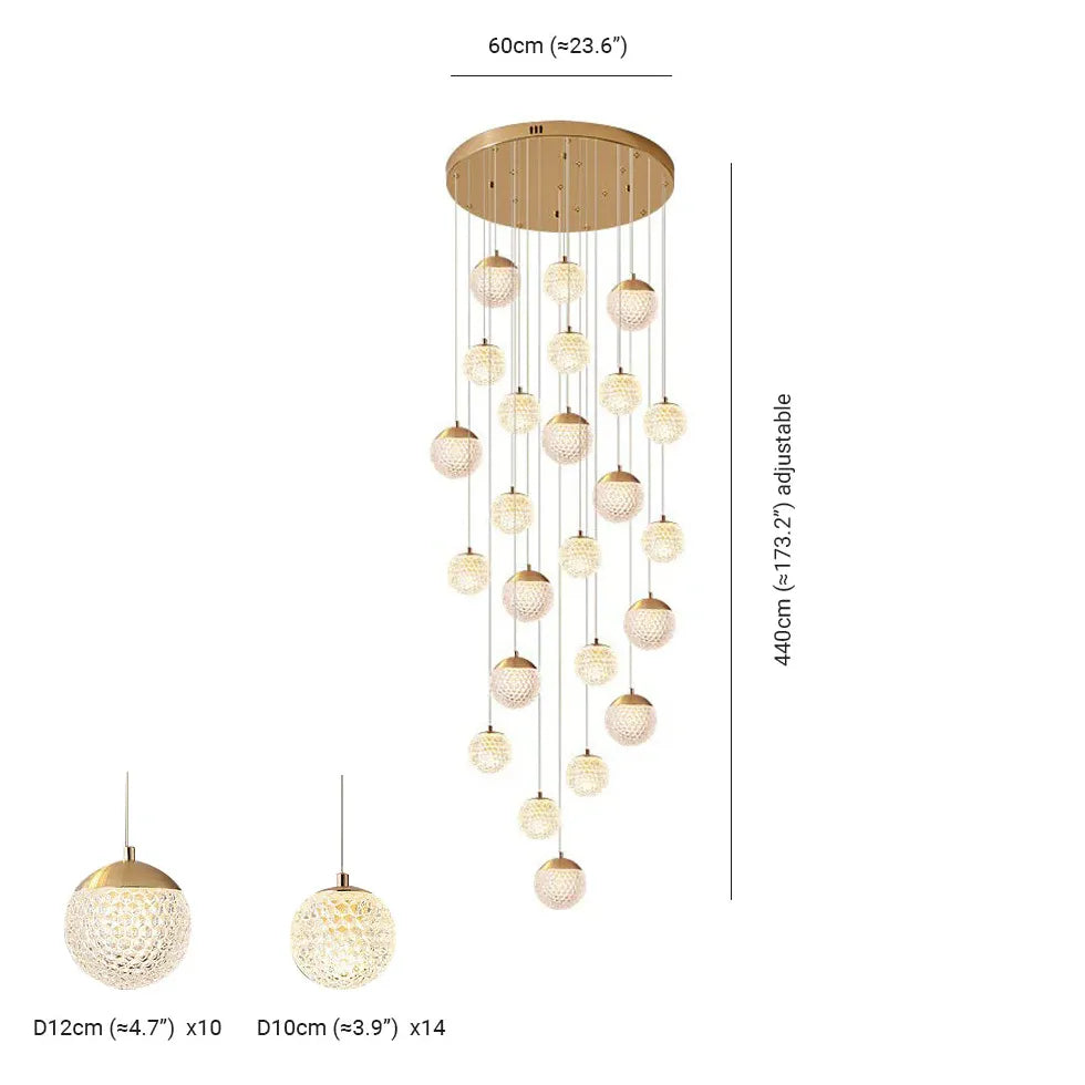 Gold Chandelier Jibril Metal & Acrylic 3 Luminous Colour Ip20 Led