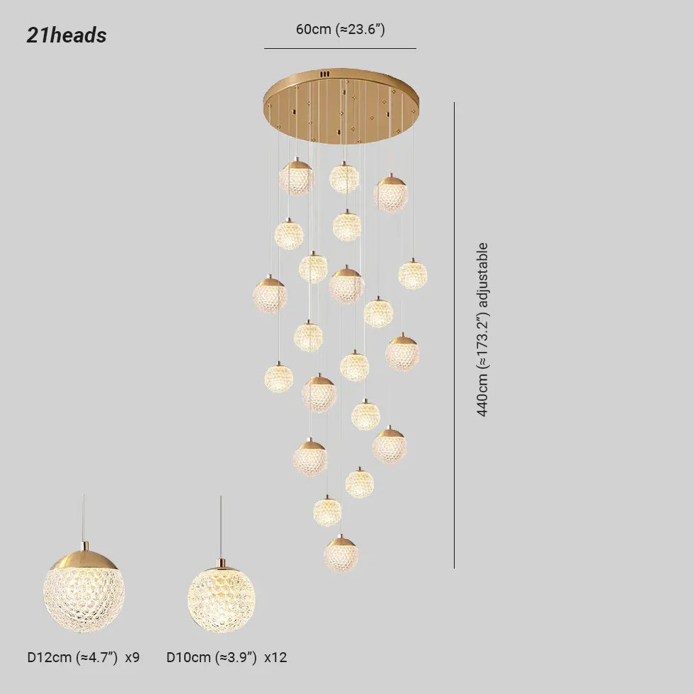 Gold Chandelier Jibril Metal & Acrylic 3 Luminous Colour Ip20 Led