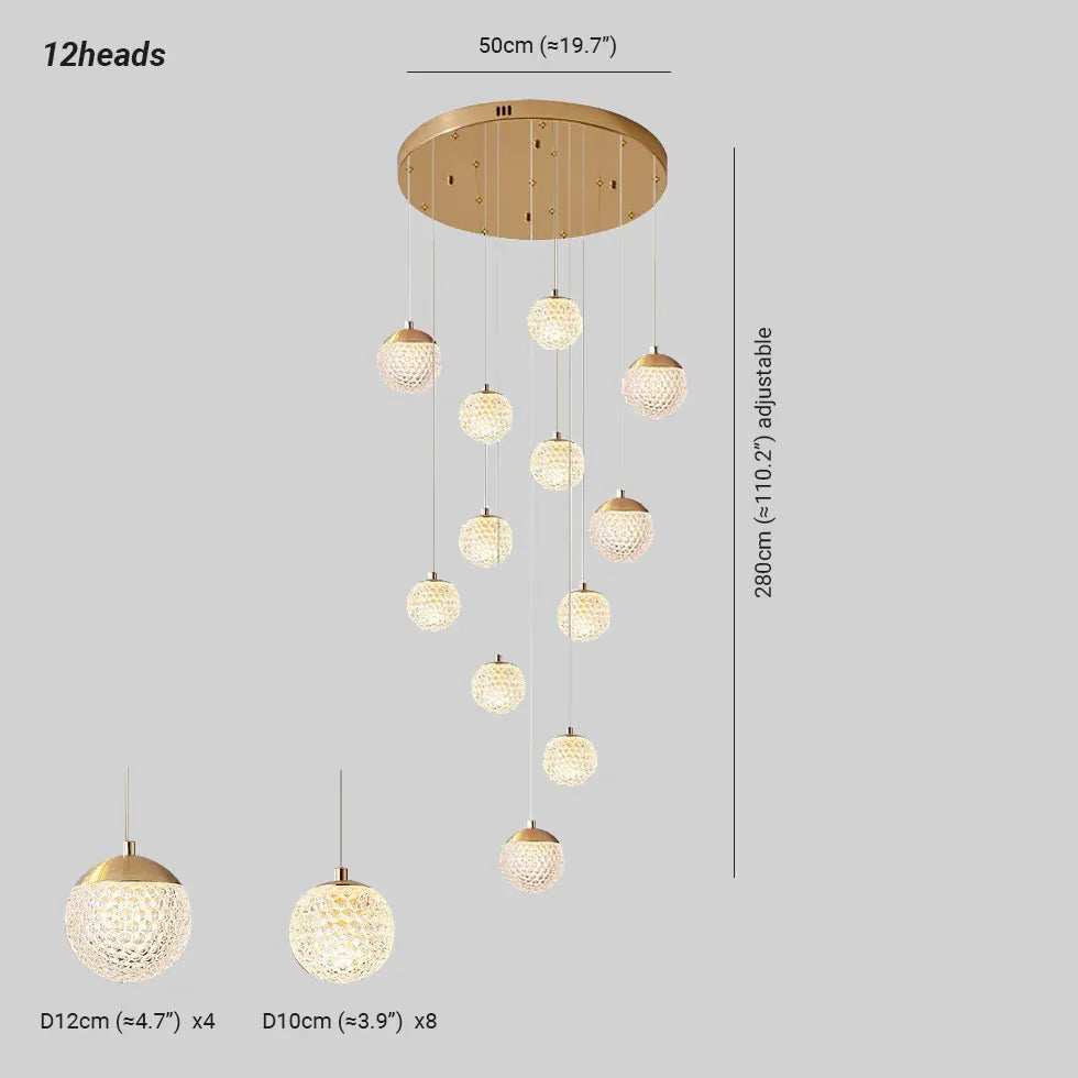 Gold Chandelier Jibril Metal & Acrylic 3 Luminous Colour Ip20 Led