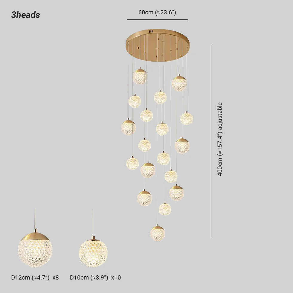 Gold Chandelier Jibril Metal & Acrylic 3 Luminous Colour Ip20 Led