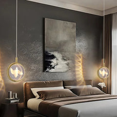 Gold Bedside Pendant Light For Bedroom Kady Metal & Crystal Led Warm White