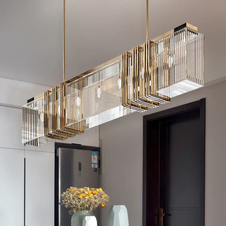 Gold Bar Pendant Light For Bedroom Rectangular Kajetan Metal & Acrylic Ip20