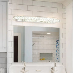 Silver Mirror Light For Bathroom Kristy Metal & Crystal Led Ip44 Warm White