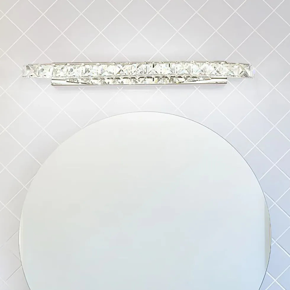 Silver Mirror Light For Bathroom Kristy Metal & Crystal Led Ip44 Warm White