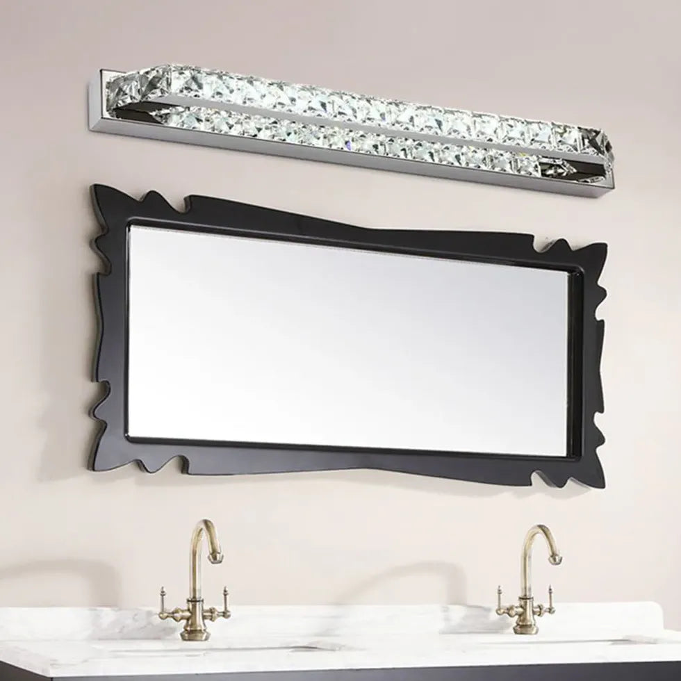 Silver Mirror Light For Bathroom Linear Kristy Metal & Crystal