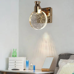 Gold Single Arm Wall Light For Bathroom Round Kristy Metal Led