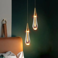 Gold Bedside Pendant Light For Bedroom Kristy Metal & Crystal Led Ip20