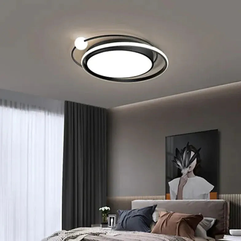 Black Flush Light For Bedroom Lacey Metal Cool White Led Ip20