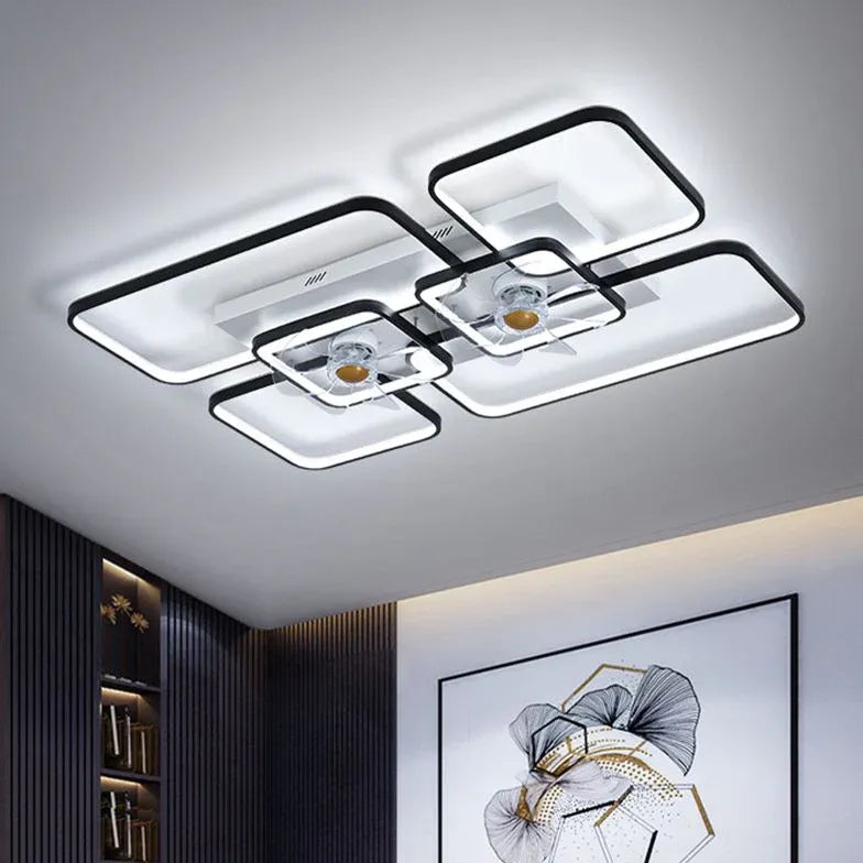 Ceiling Fan With Light For Bedroom Rectangular Lacey Metal Dimmable Led Ip20