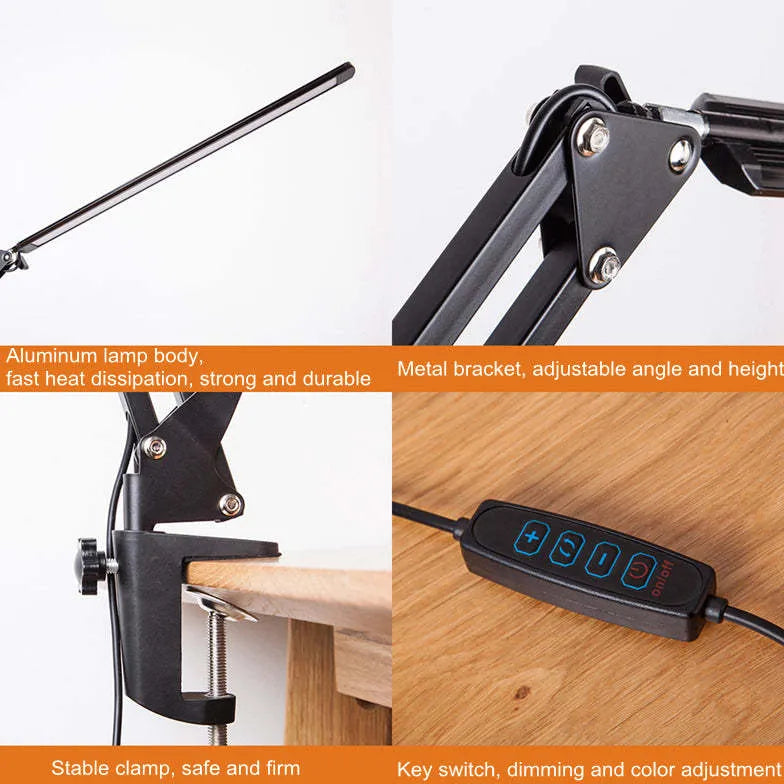 Modern Reading Lamp - Led Folding Long Arm Metal Clamp Desk Reading