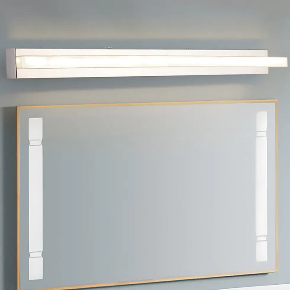 White Mirror Light For Bathroom Rectangular Leigh Metal & Pc Led Warm White