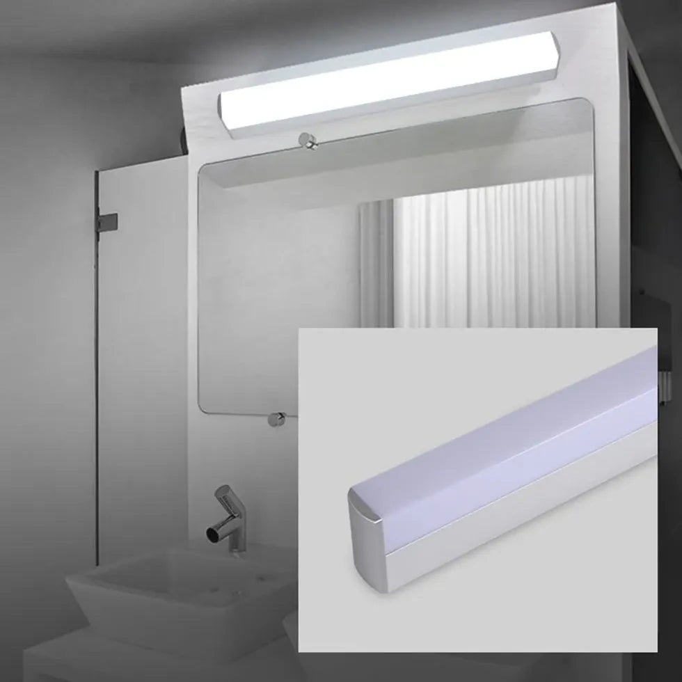 White Mirror Light For Bathroom Rectangular Leigh Metal & Acrylic Led