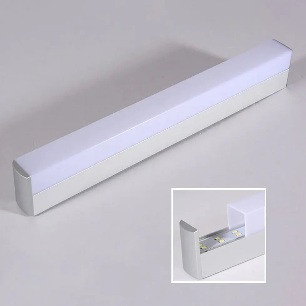 White Mirror Light For Bathroom Rectangular Leigh Metal & Acrylic Led