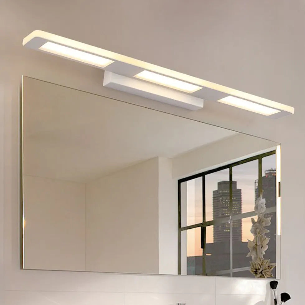 White Mirror Light For Bathroom Rectangular Leigh Metal Warm White Led