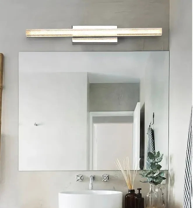 Silver Mirror Light For Bathroom Rectangular Leigh Metal & Acrylic