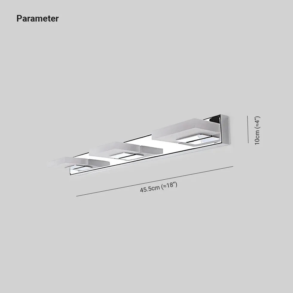 White Mirror Light For Bathroom Square Leigh Metal & Acrylic Three Colours Temperature Swithable