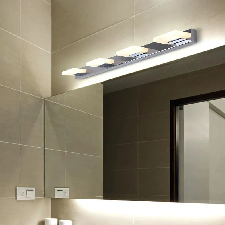 White Mirror Light For Bathroom Square Leigh Metal & Acrylic Three Colours Temperature Swithable